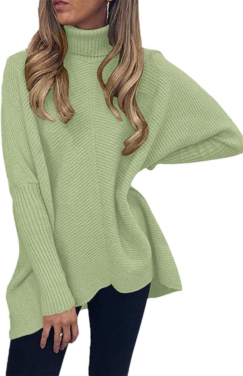 imageANRABESS Womens Oversized Turtleneck Batwing Long Sleeve Casual Cozy Baggy Knit Pullover Tunic Sweater 2024 Fall OutfitsPea