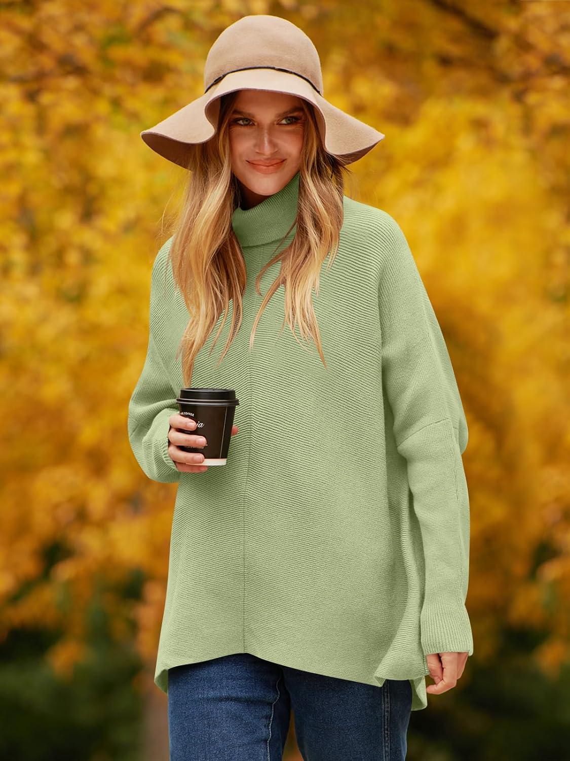 imageANRABESS Womens Oversized Turtleneck Batwing Long Sleeve Casual Cozy Baggy Knit Pullover Tunic Sweater 2024 Fall OutfitsPea