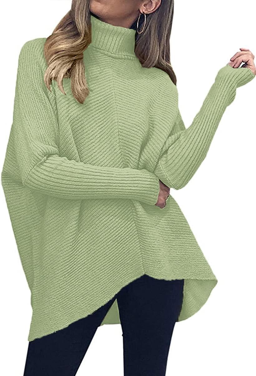 imageANRABESS Womens Oversized Turtleneck Batwing Long Sleeve Casual Cozy Baggy Knit Pullover Tunic Sweater 2024 Fall OutfitsPea