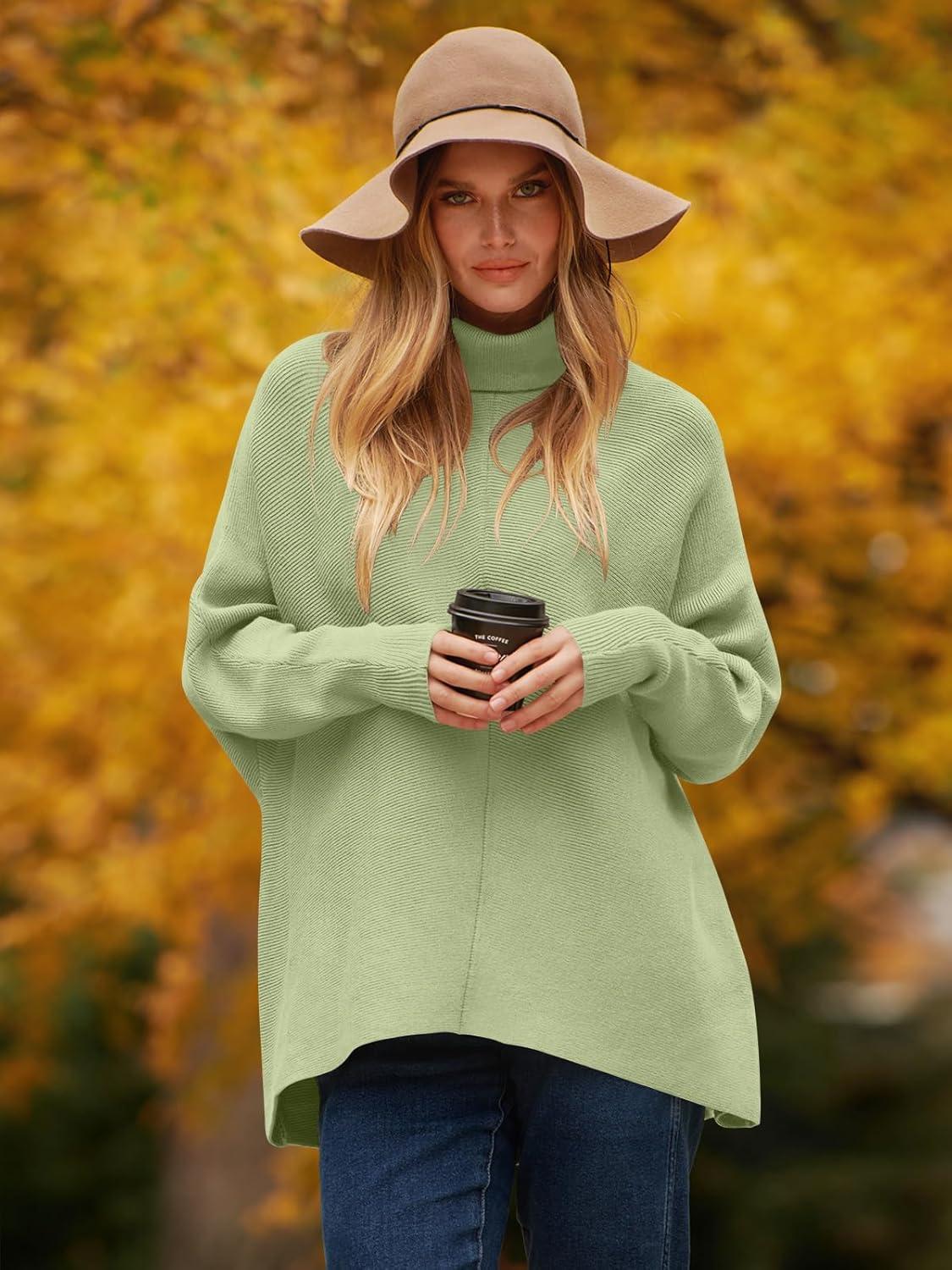 imageANRABESS Womens Oversized Turtleneck Batwing Long Sleeve Casual Cozy Baggy Knit Pullover Tunic Sweater 2024 Fall OutfitsPea