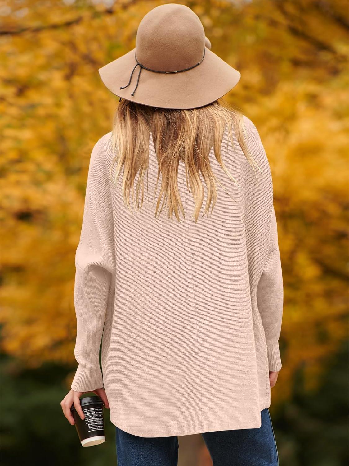 imageANRABESS Womens Oversized Turtleneck Batwing Long Sleeve Casual Cozy Baggy Knit Pullover Tunic Sweater 2024 Fall OutfitsPink
