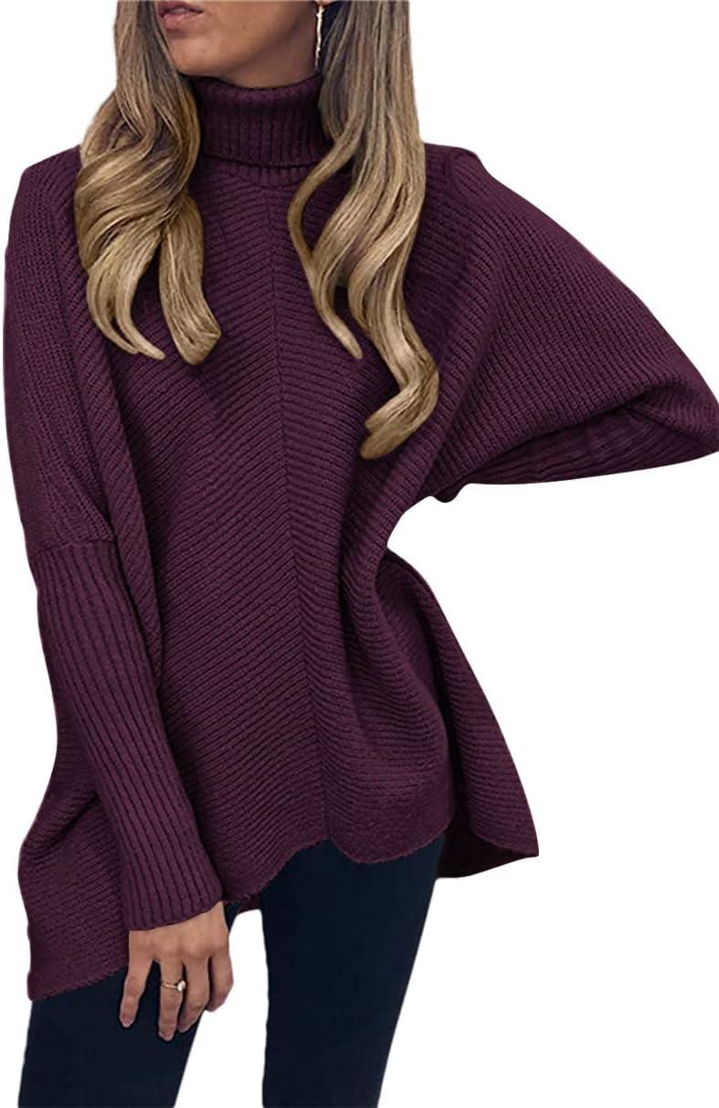 imageANRABESS Womens Oversized Turtleneck Batwing Long Sleeve Casual Cozy Baggy Knit Pullover Tunic Sweater 2024 Fall OutfitsPurple