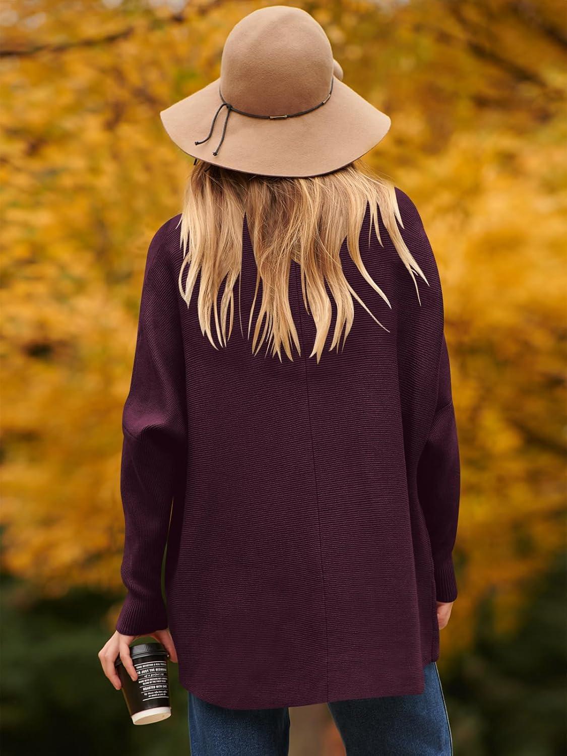 imageANRABESS Womens Oversized Turtleneck Batwing Long Sleeve Casual Cozy Baggy Knit Pullover Tunic Sweater 2024 Fall OutfitsPurple