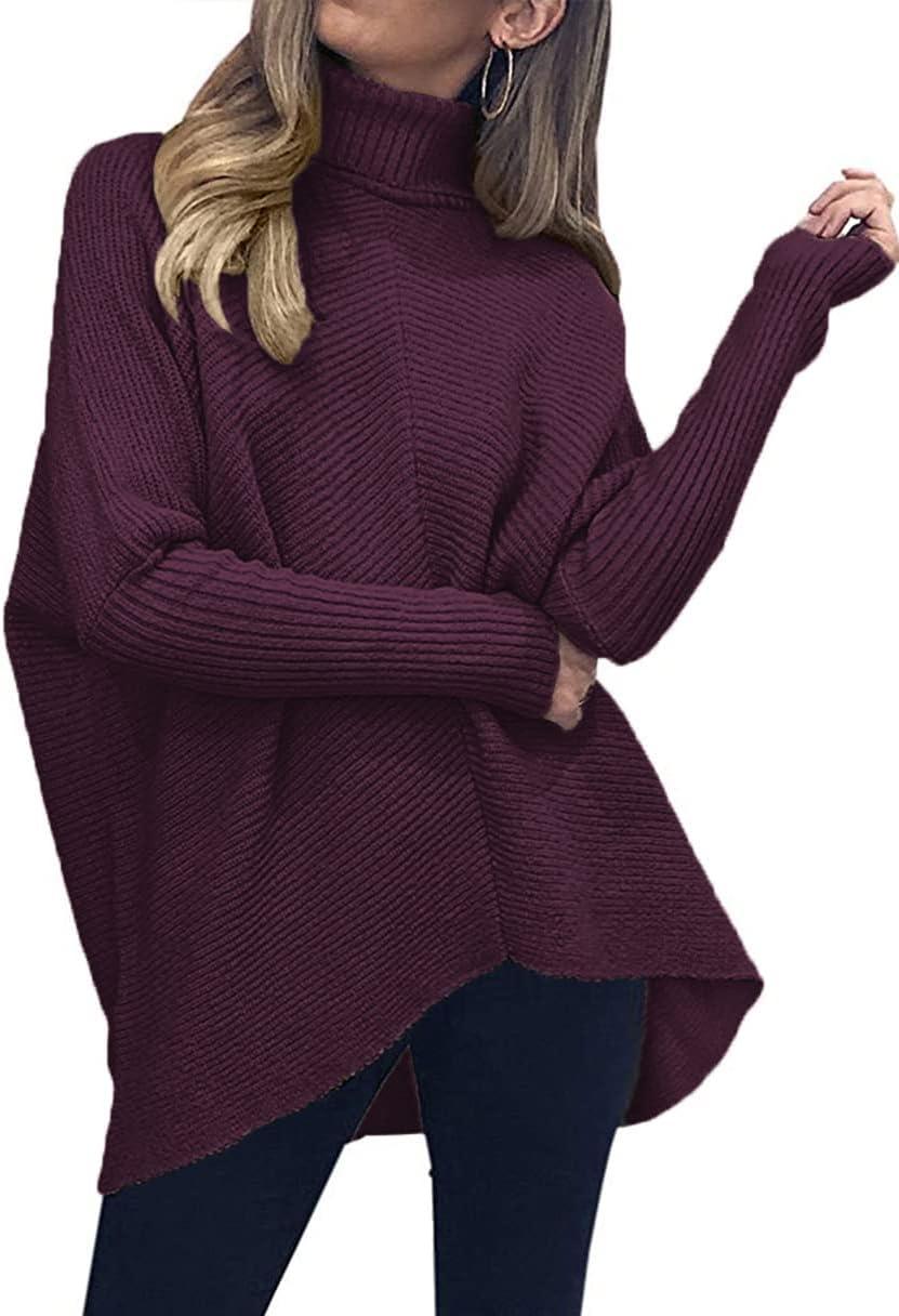 imageANRABESS Womens Oversized Turtleneck Batwing Long Sleeve Casual Cozy Baggy Knit Pullover Tunic Sweater 2024 Fall OutfitsPurple