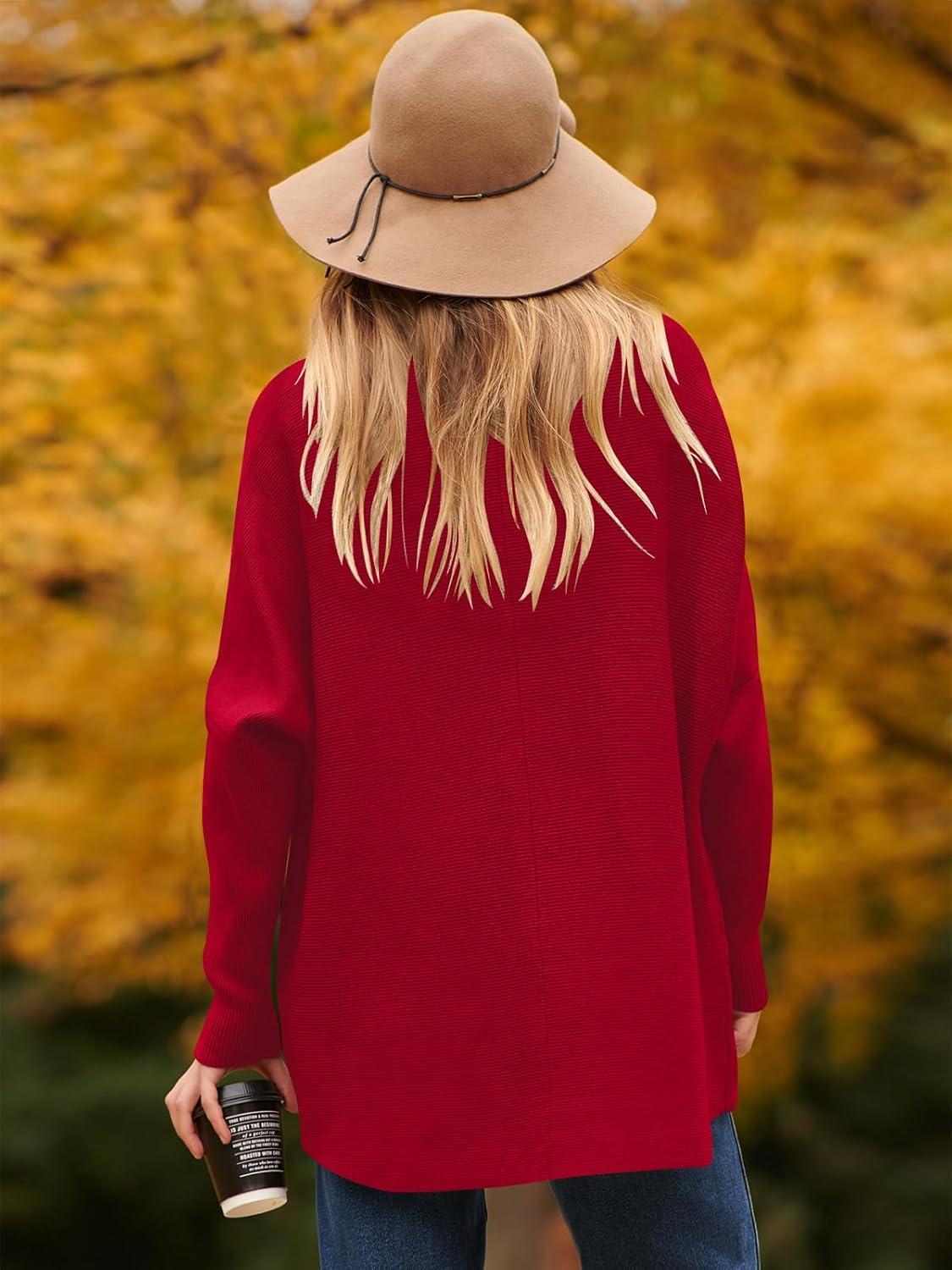 imageANRABESS Womens Oversized Turtleneck Batwing Long Sleeve Casual Cozy Baggy Knit Pullover Tunic Sweater 2024 Fall OutfitsRed