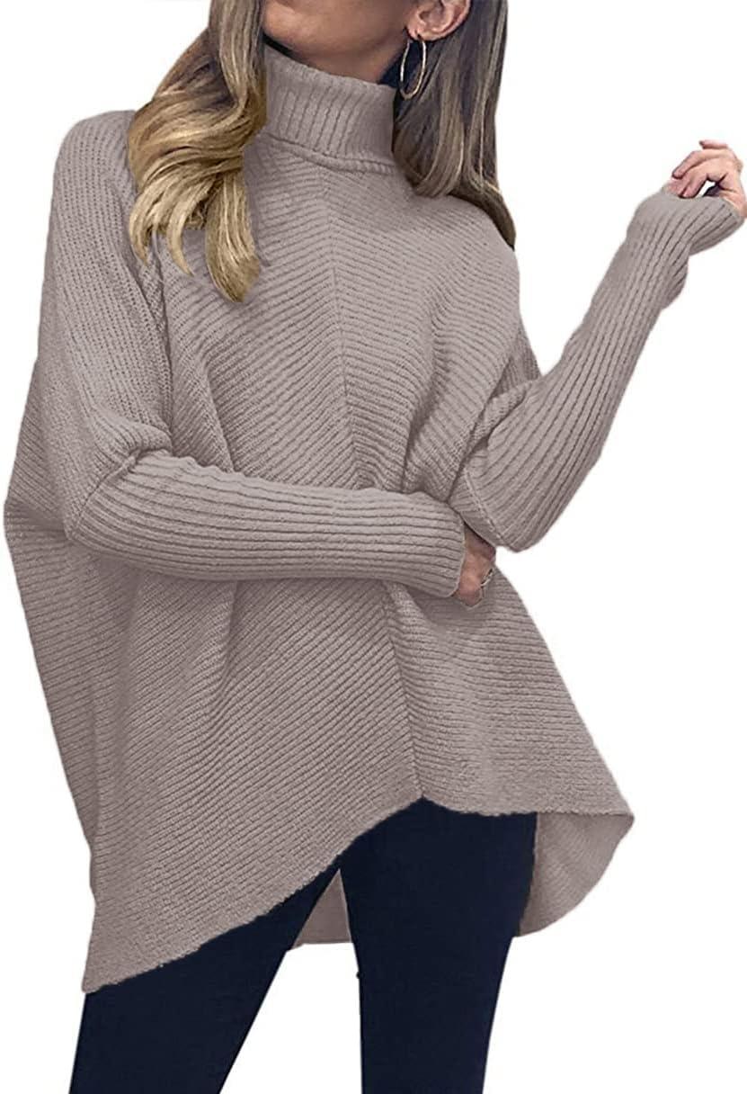imageANRABESS Womens Oversized Turtleneck Batwing Long Sleeve Casual Cozy Baggy Knit Pullover Tunic Sweater 2024 Fall OutfitsRed Apricot