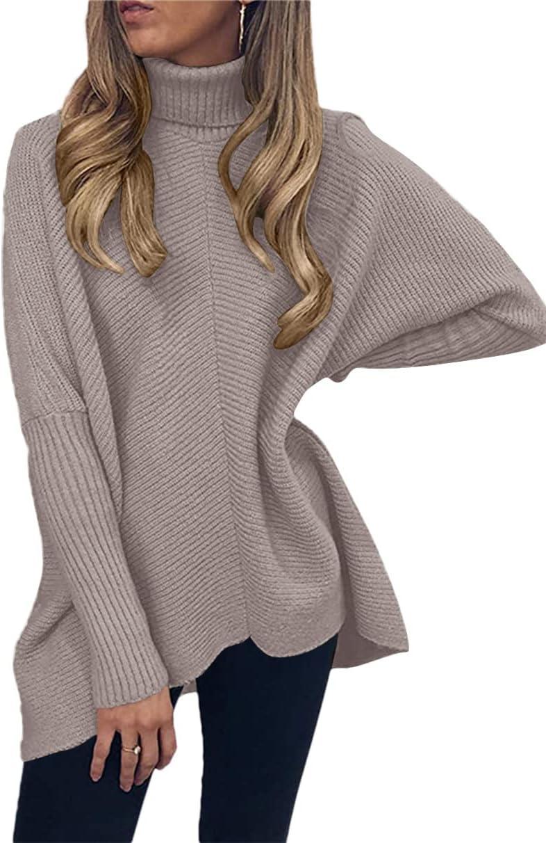 imageANRABESS Womens Oversized Turtleneck Batwing Long Sleeve Casual Cozy Baggy Knit Pullover Tunic Sweater 2024 Fall OutfitsRed Apricot