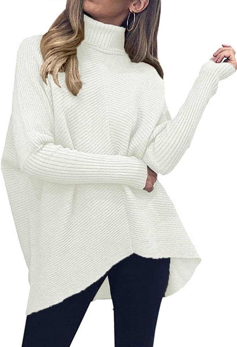 imageANRABESS Womens Oversized Turtleneck Batwing Long Sleeve Casual Cozy Baggy Knit Pullover Tunic Sweater 2024 Fall OutfitsWhite