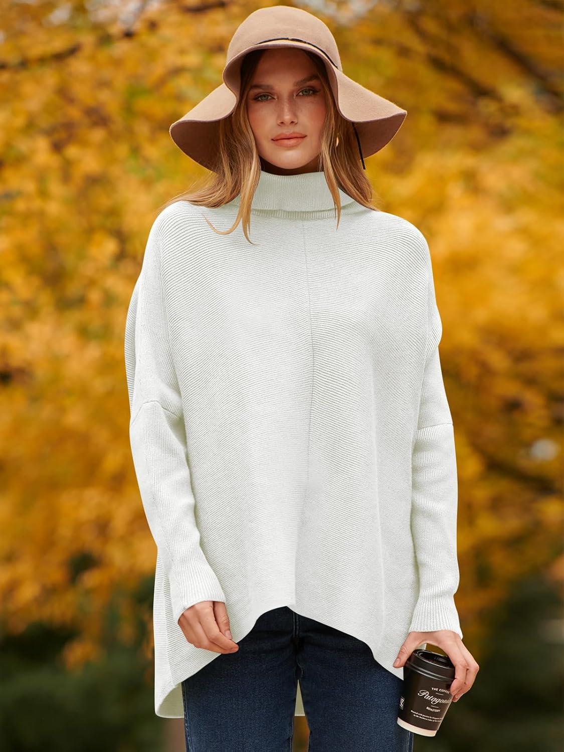 imageANRABESS Womens Oversized Turtleneck Batwing Long Sleeve Casual Cozy Baggy Knit Pullover Tunic Sweater 2024 Fall OutfitsWhite