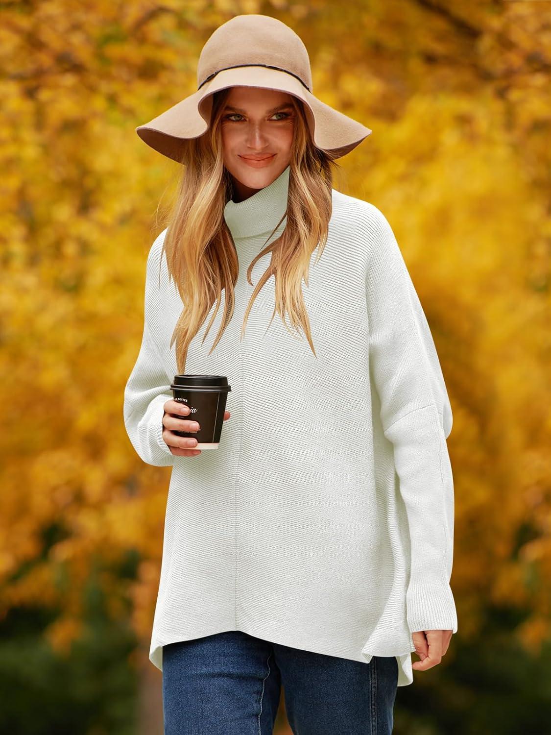 imageANRABESS Womens Oversized Turtleneck Batwing Long Sleeve Casual Cozy Baggy Knit Pullover Tunic Sweater 2024 Fall OutfitsWhite