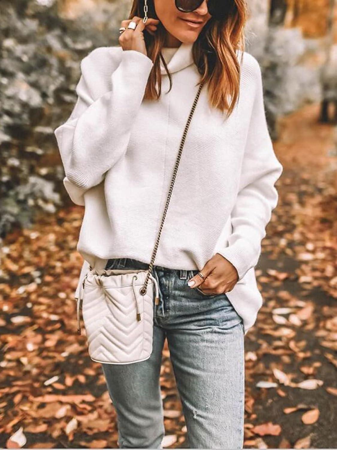 imageANRABESS Womens Oversized Turtleneck Batwing Long Sleeve Casual Cozy Baggy Knit Pullover Tunic Sweater 2024 Fall OutfitsWhite