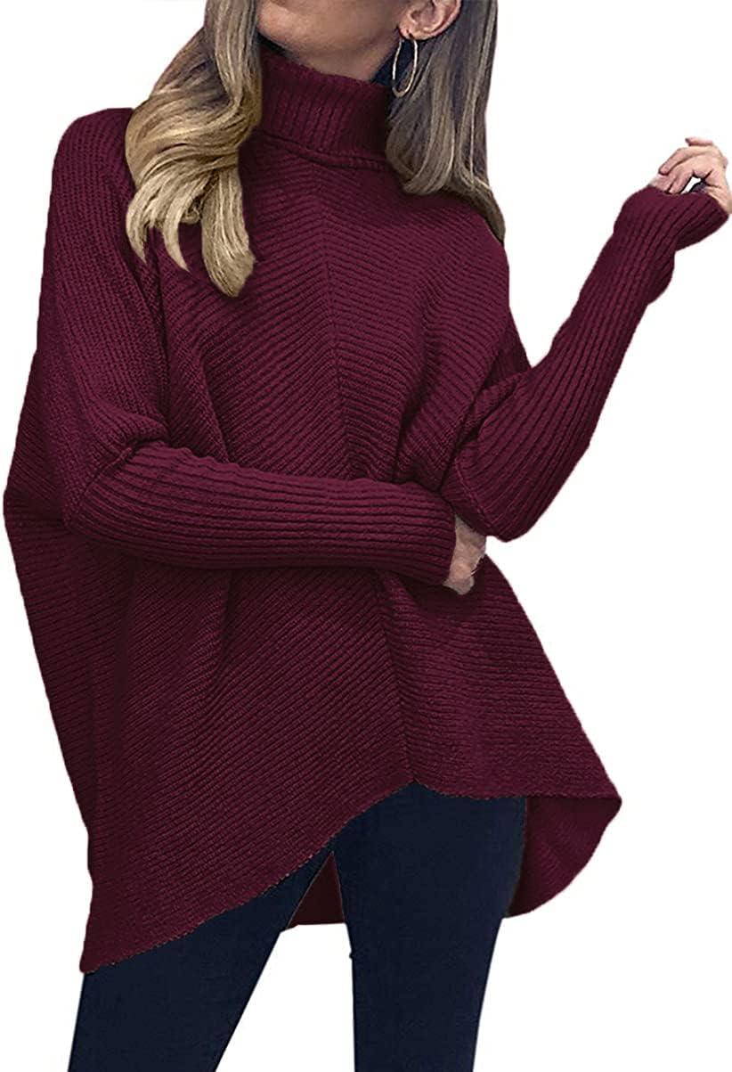imageANRABESS Womens Oversized Turtleneck Batwing Long Sleeve Casual Cozy Baggy Knit Pullover Tunic Sweater 2024 Fall OutfitsWine Red