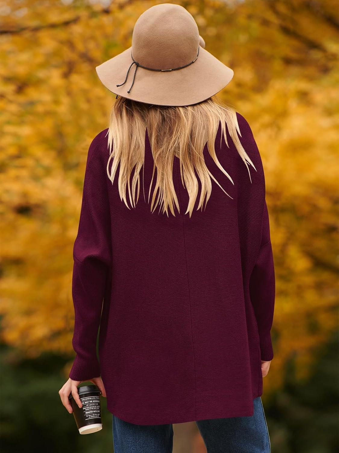 imageANRABESS Womens Oversized Turtleneck Batwing Long Sleeve Casual Cozy Baggy Knit Pullover Tunic Sweater 2024 Fall OutfitsWine Red