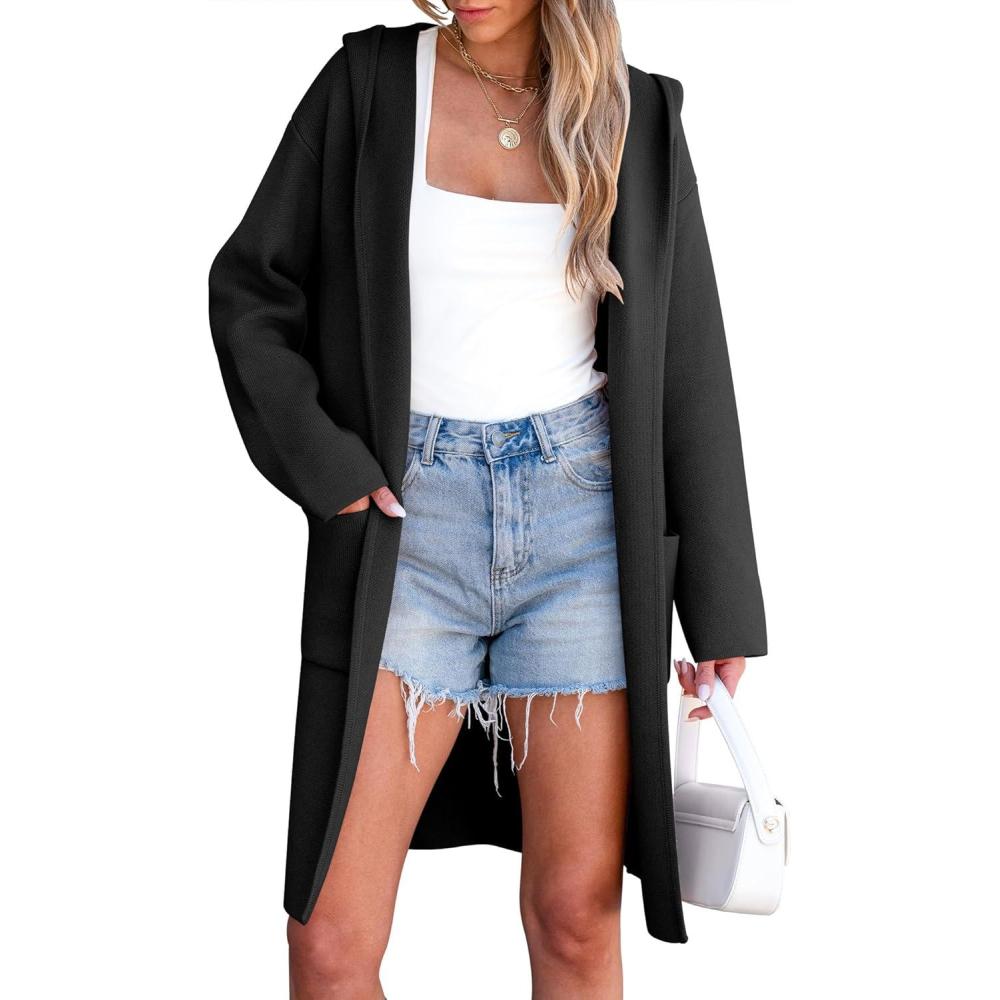 imageANRABESS Women Cardigan Open Front Oversized Casual Knit Hoodie Sweater Coatigan Lady Coat 2025 Fall Trendy OuterwearBlack