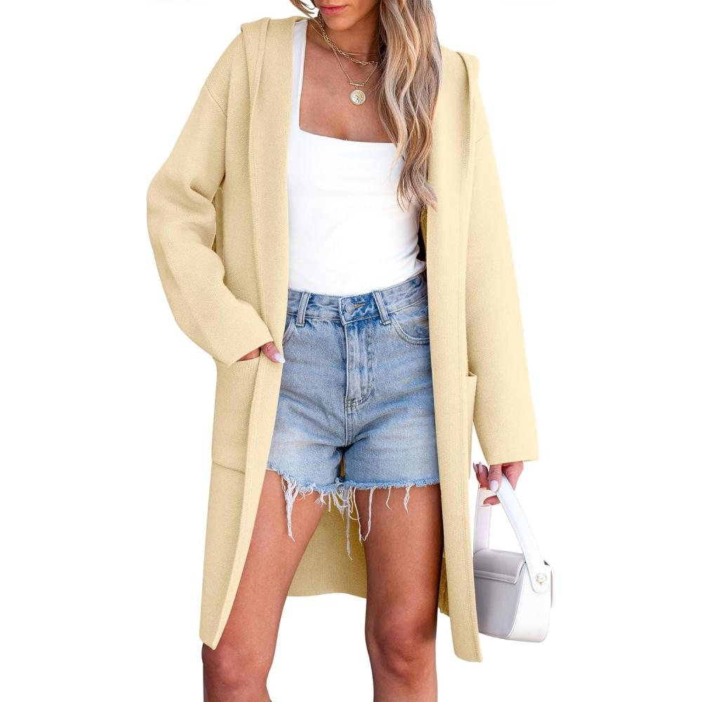 imageANRABESS Women Cardigan Open Front Oversized Casual Knit Hoodie Sweater Coatigan Lady Coat 2025 Fall Trendy OuterwearKhaki Beige