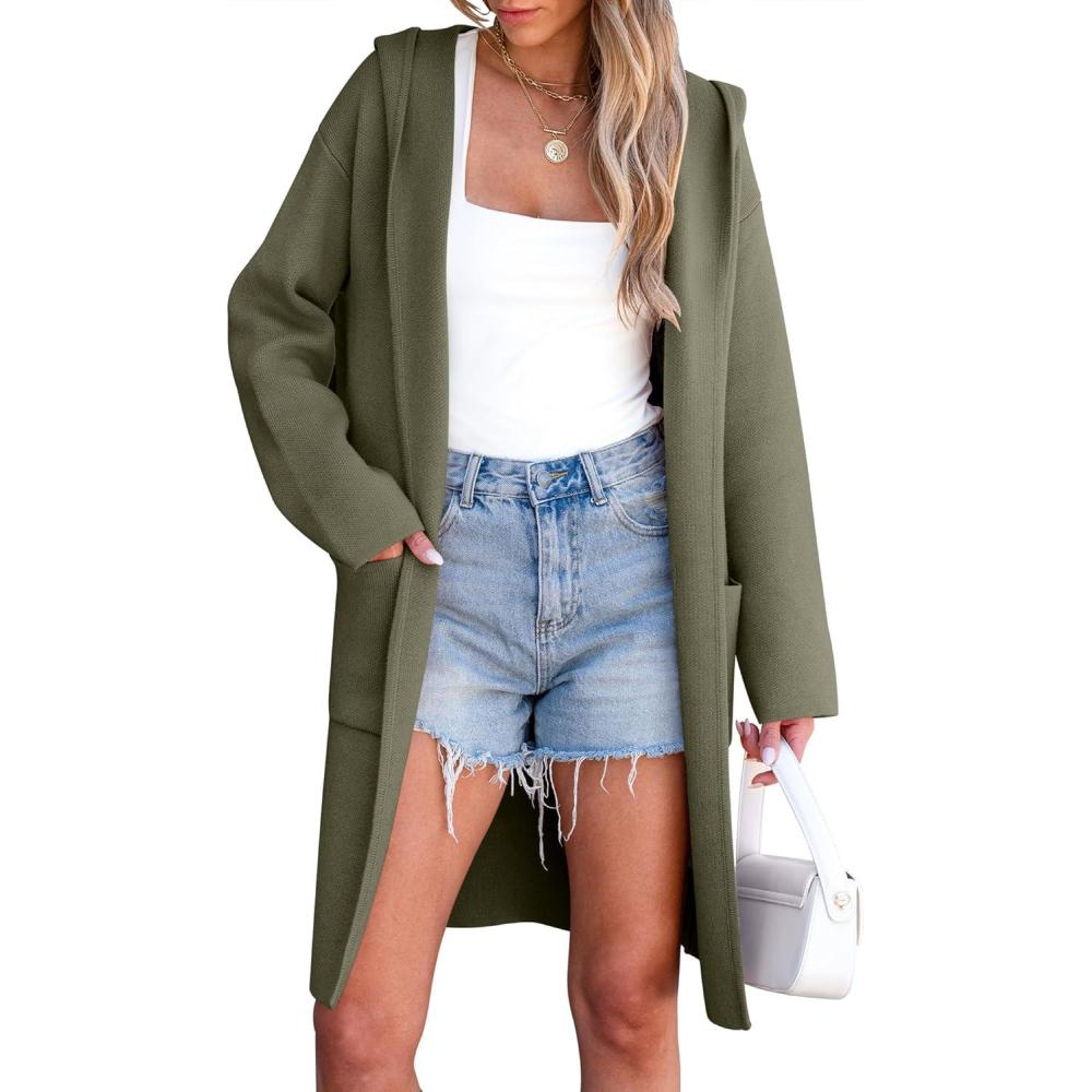 imageANRABESS Women Cardigan Open Front Oversized Casual Knit Hoodie Sweater Coatigan Lady Coat 2025 Fall Trendy OuterwearLight Green