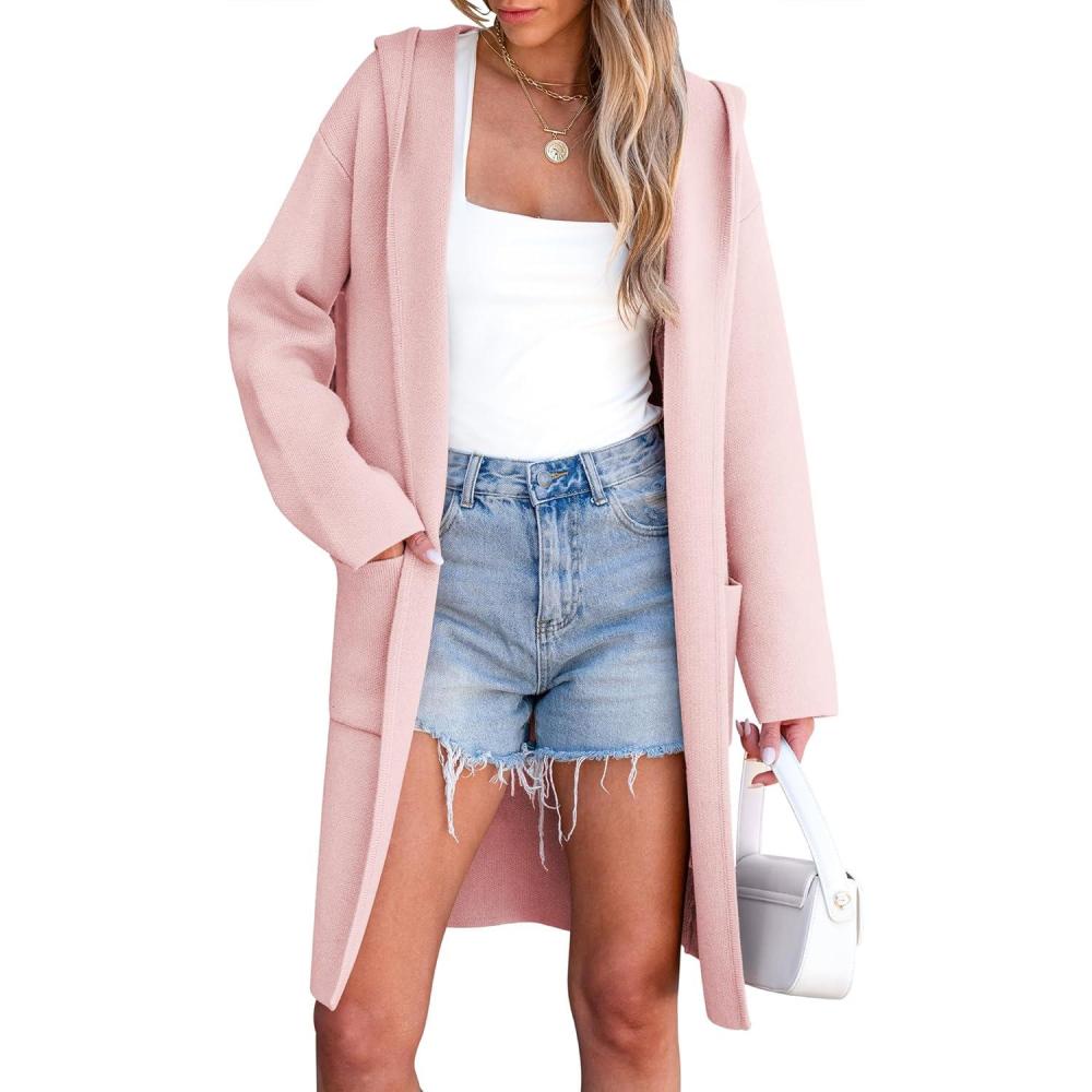imageANRABESS Women Cardigan Open Front Oversized Casual Knit Hoodie Sweater Coatigan Lady Coat 2025 Fall Trendy OuterwearPink