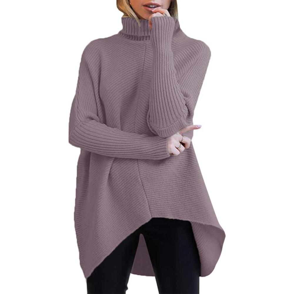imageANRABESS Womens Oversized Turtleneck Batwing Long Sleeve Casual Cozy Baggy Knit Pullover Tunic Sweater 2024 Fall OutfitsDark Purple