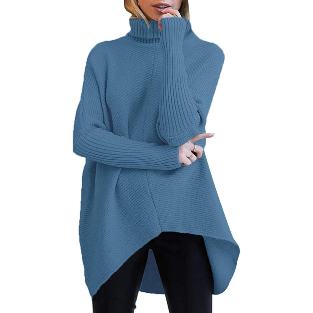 imageANRABESS Womens Oversized Turtleneck Batwing Long Sleeve Casual Cozy Baggy Knit Pullover Tunic Sweater 2024 Fall OutfitsDenim Blue