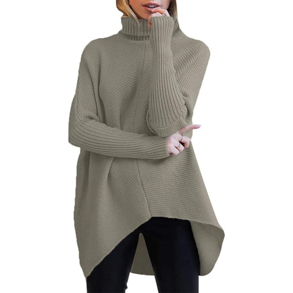 imageANRABESS Womens Oversized Turtleneck Batwing Long Sleeve Casual Cozy Baggy Knit Pullover Tunic Sweater 2024 Fall OutfitsGray Coffee