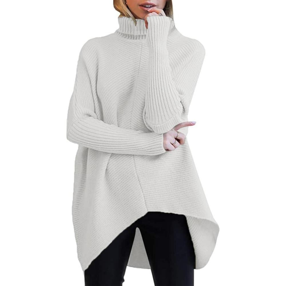imageANRABESS Womens Oversized Turtleneck Batwing Long Sleeve Casual Cozy Baggy Knit Pullover Tunic Sweater 2024 Fall OutfitsGrey