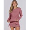 imageANRABESS Women 2 Piece Outfits Long Sleeve Sweater Top Mini Skirt Sets 2025 Fall Spring Lounge Travel Beach Clothing SetsDeep Pink