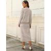 imageANRABESS Women 2 Piece Outfits Striped Sweater Skirt Sets 2025 Fall Casual Long Sleeve Pullover Top Lounge Travel Midi DressAlmond White