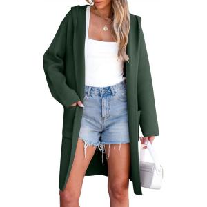 imageANRABESS Women Cardigan Open Front Oversized Casual Knit Hoodie Sweater Coatigan Lady Coat 2025 Fall Trendy OuterwearArmy Green