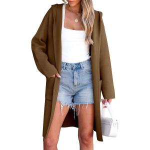 imageANRABESS Women Cardigan Open Front Oversized Casual Knit Hoodie Sweater Coatigan Lady Coat 2025 Fall Trendy OuterwearBrown
