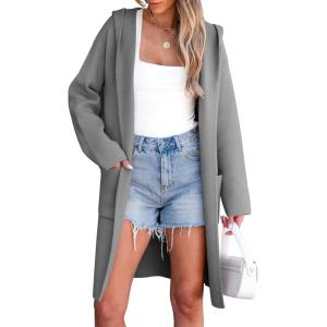 imageANRABESS Women Cardigan Open Front Oversized Casual Knit Hoodie Sweater Coatigan Lady Coat 2025 Fall Trendy OuterwearGray