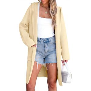 imageANRABESS Women Cardigan Open Front Oversized Casual Knit Hoodie Sweater Coatigan Lady Coat 2025 Fall Trendy OuterwearKhaki Beige