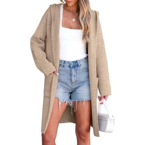 imageANRABESS Women Cardigan Open Front Oversized Casual Knit Hoodie Sweater Coatigan Lady Coat 2025 Fall Trendy OuterwearLight Khaki