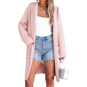 imageANRABESS Women Cardigan Open Front Oversized Casual Knit Hoodie Sweater Coatigan Lady Coat 2025 Fall Trendy OuterwearPink