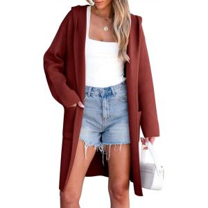 imageANRABESS Women Cardigan Open Front Oversized Casual Knit Hoodie Sweater Coatigan Lady Coat 2025 Fall Trendy OuterwearRed