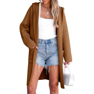 imageANRABESS Women Cardigan Open Front Oversized Casual Knit Hoodie Sweater Coatigan Lady Coat 2025 Fall Trendy OuterwearRed Brown