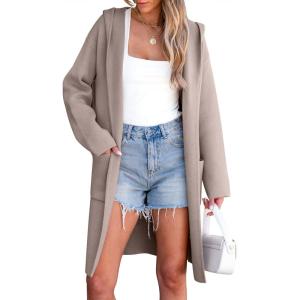 imageANRABESS Women Cardigan Open Front Oversized Casual Knit Hoodie Sweater Coatigan Lady Coat 2025 Fall Trendy OuterwearRed Khaki