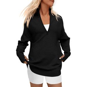 imageANRABESS Womens 2025 Fall Long Sleeve Half Zip Casual Oversized Ribbed Knit Pullover Sweater Top Thumb Hole Trendy OutfitsBlack