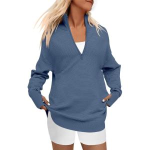 imageANRABESS Womens 2025 Fall Long Sleeve Half Zip Casual Oversized Ribbed Knit Pullover Sweater Top Thumb Hole Trendy OutfitsBlue