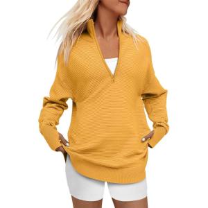 imageANRABESS Womens 2025 Fall Long Sleeve Half Zip Casual Oversized Ribbed Knit Pullover Sweater Top Thumb Hole Trendy OutfitsYellow