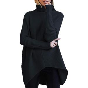 imageANRABESS Womens Oversized Turtleneck Batwing Long Sleeve Casual Cozy Baggy Knit Pullover Tunic Sweater 2024 Fall OutfitsBlack