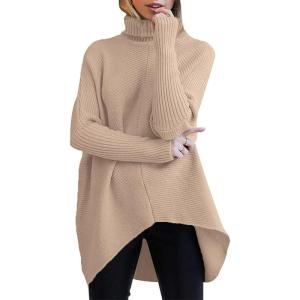 imageANRABESS Womens Oversized Turtleneck Batwing Long Sleeve Casual Cozy Baggy Knit Pullover Tunic Sweater 2024 Fall OutfitsDeep Apricot