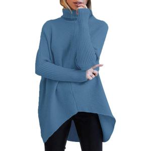 imageANRABESS Womens Oversized Turtleneck Batwing Long Sleeve Casual Cozy Baggy Knit Pullover Tunic Sweater 2024 Fall OutfitsDenim Blue