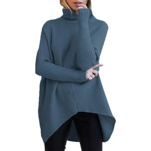 imageANRABESS Womens Oversized Turtleneck Batwing Long Sleeve Casual Cozy Baggy Knit Pullover Tunic Sweater 2024 Fall OutfitsIndigo
