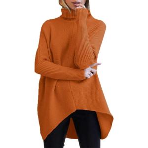 imageANRABESS Womens Oversized Turtleneck Batwing Long Sleeve Casual Cozy Baggy Knit Pullover Tunic Sweater 2024 Fall OutfitsOrange Rust