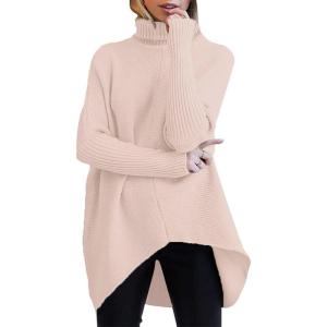 imageANRABESS Womens Oversized Turtleneck Batwing Long Sleeve Casual Cozy Baggy Knit Pullover Tunic Sweater 2024 Fall OutfitsPink