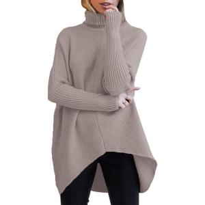 imageANRABESS Womens Oversized Turtleneck Batwing Long Sleeve Casual Cozy Baggy Knit Pullover Tunic Sweater 2024 Fall OutfitsRed Apricot