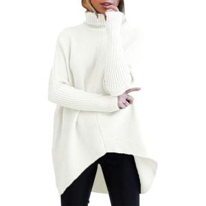 imageANRABESS Womens Oversized Turtleneck Batwing Long Sleeve Casual Cozy Baggy Knit Pullover Tunic Sweater 2024 Fall OutfitsWhite