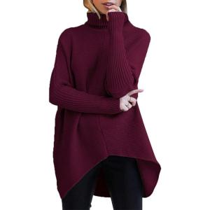imageANRABESS Womens Oversized Turtleneck Batwing Long Sleeve Casual Cozy Baggy Knit Pullover Tunic Sweater 2024 Fall OutfitsWine Red
