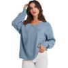imageANRABESS Oversized Long Sleeve Shirts for Women Off the Shoulder Sweatshirt Loose V Neck Tunic Tops High Low Sweater 2024Blue