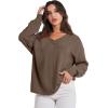 imageANRABESS Oversized Long Sleeve Shirts for Women Off the Shoulder Sweatshirt Loose V Neck Tunic Tops High Low Sweater 2024Brown